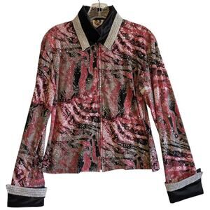 Royal Highness Equestrian Full Zip Pink Black Shimmery Shirt Jacket Western
